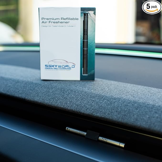 Tesla New Model 3 (Highland) and Model Y (Juniper) Air Freshener | Invisible Slim Design | Aromatherapy Scent | Auto Odor Eliminator | Must Have Tesla Accessories
