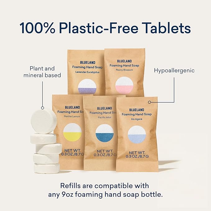 BLUELAND Foaming Hand Soap Refill Tablets, 10-Pack, Garden Blooms Variety Scents, Eco Friendly Cleaning Products, 10 x 9 Fl oz