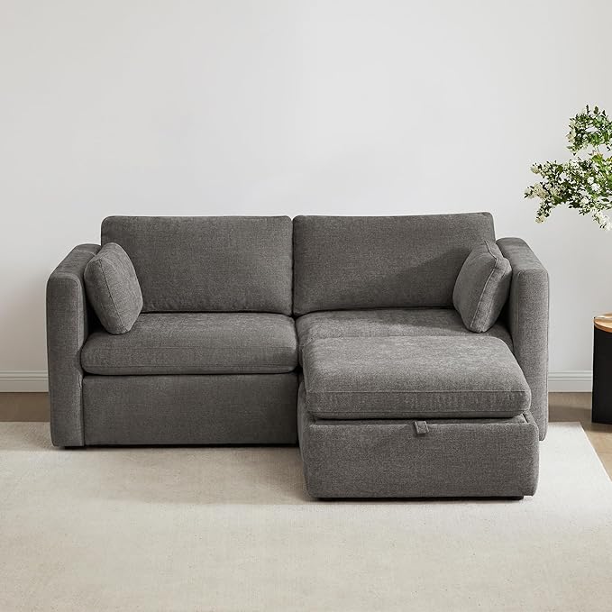 CHITA Modular Sectional Sofa, FSC Certified L Shaped Couch with Reversible Chaise, Modular Sectional Couch for Small Space, 78 Inch Width, 3 Seat Modular Sofa with Storage Ottoman, Grey