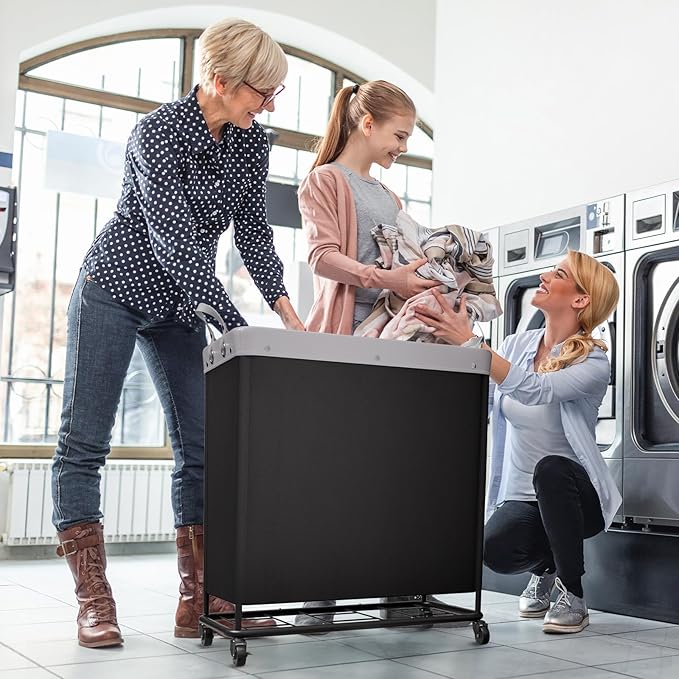 Lifewit 240L Laundry Basket with Wheels, Large Heavy Duty Commercial Rolling Laundry Hamper with Handles, Tall Steel Frame Laundry Cart for Laundry Room Bedroom Hotel Home Dorm, Black