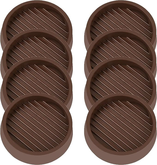 3X3 Round Rubber Caster Cups, Non Slip Furniture Pads, Anti-Slip Gripper, Anti Skid Furniture Feet, Anti Slide Floor Protector for Bed Couch Table Chair Stoppers - Brown, 8 Pack