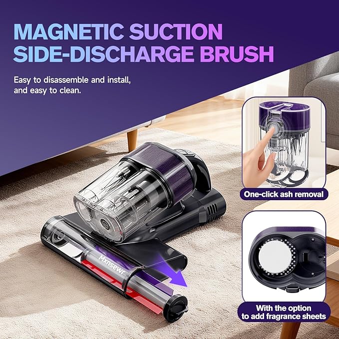 Mattress Vacuum Cleaner, 18Kpa Handheld Bed Vacuum Cleaner with 253.7nm UV-C Light, HEPA Filter & Ultrasoni, 150℉ Heat, Smart Dual Cup, and One-Click ash Removal for Bed, Sofa(Gray)
