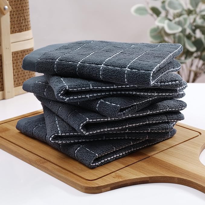 Homaxy 100% Cotton Terry Kitchen Dish Cloths, Ultra Soft and Absorbent Dish Towels for Kitchen, Suitable for Drying and Washing Dishes, 8 Pack, 12 x 12 Inches, Dark Grey