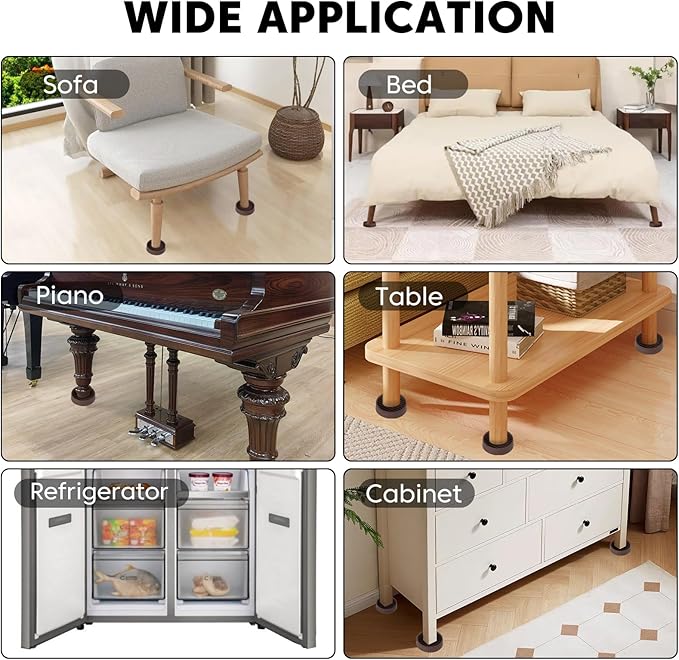 8Pcs 3"*3" Rubber Non-Slip Furniture Pads Heavy Duty Furniture Casters Cups Sofa Feet Floor Protectors for Beds Sofas Pianos and Other Large Furniture (Round, Brown)