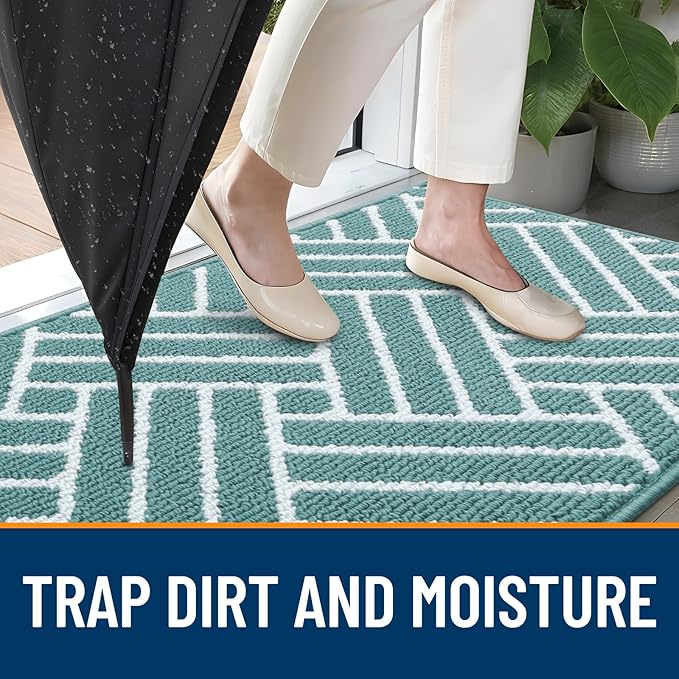OLANLY Indoor Door Mat, 48x32 Inch, Dirt Resistant and Absorbent, Non-Slip Rubber Backing Floor Mats, Easy Clean Low-Profile Doormat for Entryway, Front Door, and Inside Entrance, Sage Green