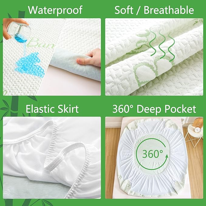 GOONIK Waterproof Mini Crib Mattress Protector, Bamboo Viscose Breathable Mini Crib Mattress Pad Cover for Baby Mattress with 4-13 inches Deep Pocket