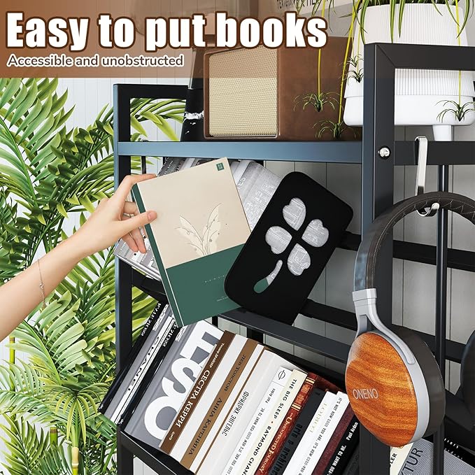 Book Carts 5 Tier 57.7x35.4x9.84 in Rolling Book Cart Large Capacity Bookshelf Storage Rack Mobile Book Storage with Wheels Cart for Home Office Living Room Classroom (5 Tier Black)