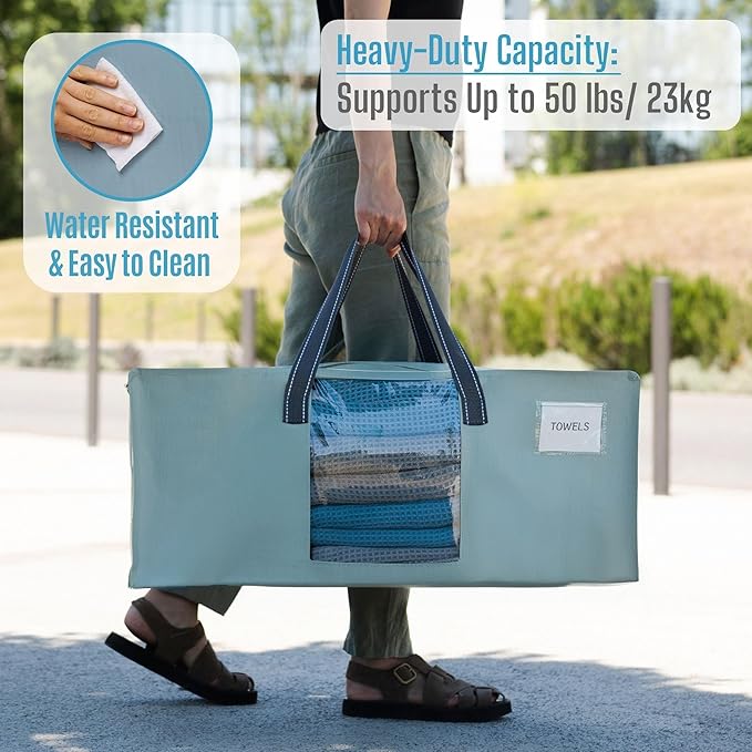 VENO 10 Pack Moving Bags for College, Heavy-Duty Storage Totes, Moving Boxes and Wardrobe Packing Supplies Alternative - Extra Large Durable Laundry Bags for Clothes (Light Blue Matte, 10 Pack)