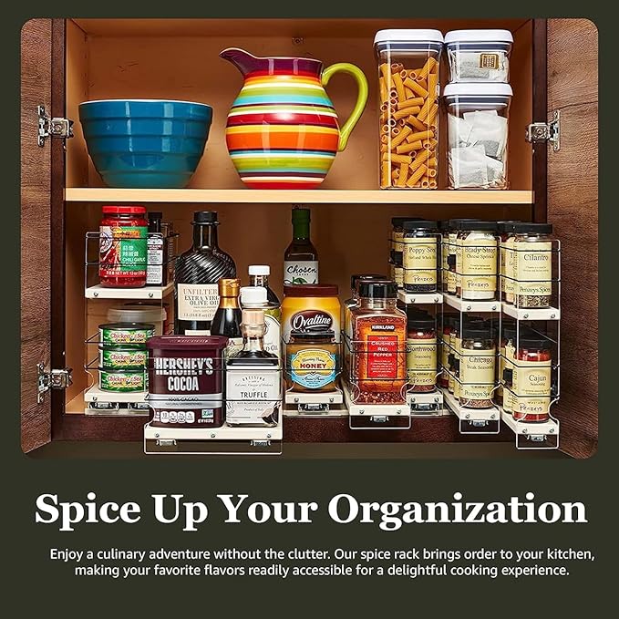 Vertical Spice Combo Spice Rack Drawer - Pull Out Pantry Organizers and Storage - Kitchen Cabinet Organizer - Seasoning Sliding Caddy - Made in USA (5.75" W x 9.25" H x 10.60" D, Partially Assembled)