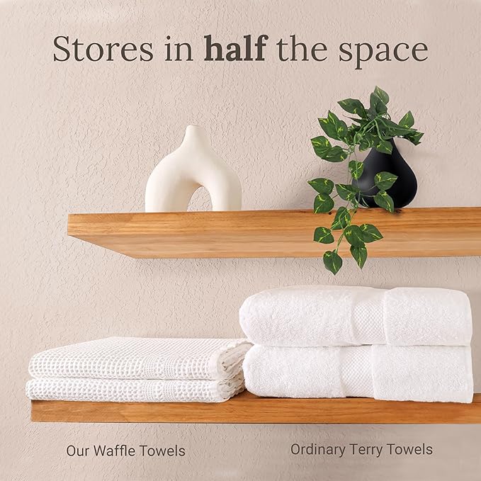 GILDEN TREE Waffle Towels for Bathroom, 100% Cotton Quick Dry Towel, Waffle Bath Towels Large, Absorbent Lightweight Travel Towel, Bath Towels Set of 2, Classic Style (Pewter)