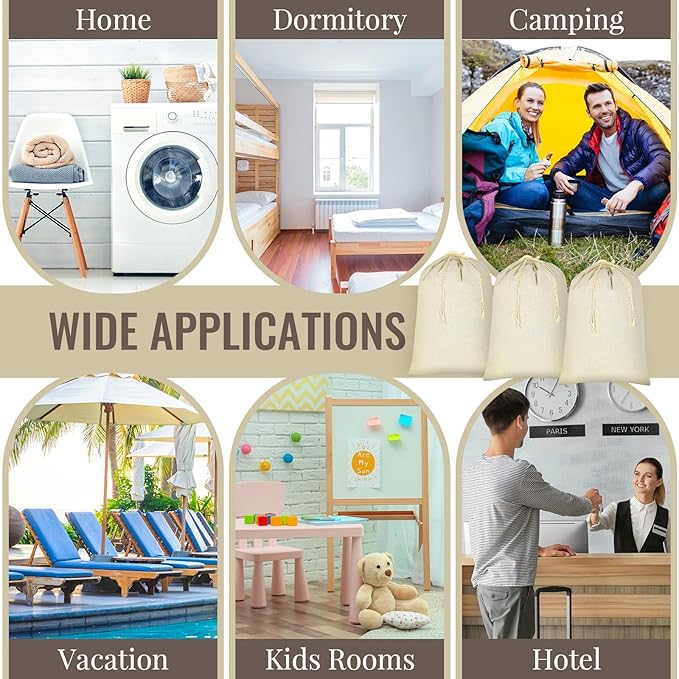12 Pieces 28" x 36" Canvas Laundry Bags Bulk Large Cotton Laundry with Drawstring Heavy Duty Hamper Liner Washable Dirty Clothes Santa Bag for Travel Household