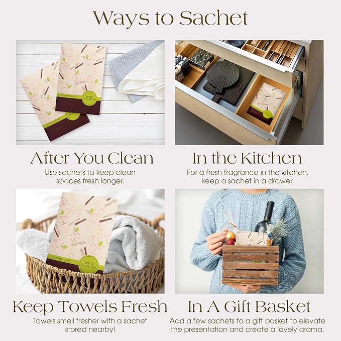 Simplicity Scents Apple Cinnamon Scented Sachets Pack of 6, Fall & Winter - Long-Lasting Scented Bags, Home Fragrance, Air Freshener & Deodorizer for Closet, Room, Drawer, or Cars, Made in USA
