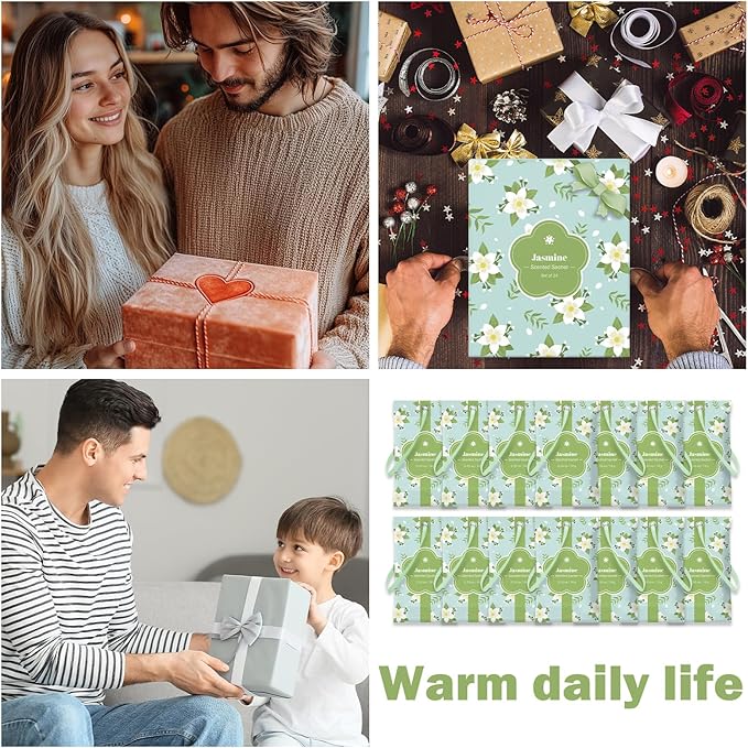 SCENTORINI Scented Sachets for Drawers and Closets, Jasmine Scent 14 Pack, Long-Lasting Sachets Bags Wardrobe Freshener, for Drawers, Closets, Cars