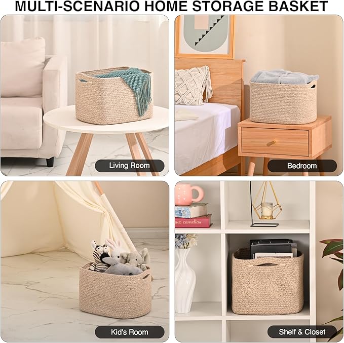 Woven Cotton Rope Storage Basket for Organizing, Cute Decorative Baskets for Gifts Empty, Organizer Bins for Dog Toy, Baby Laundry, 15“×11”×9.5“, Brown