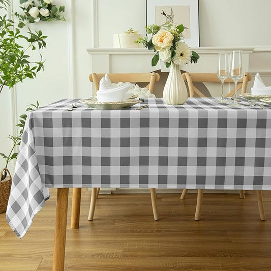 Classic Gingham Tablecloth Fabric - Oblong 58x120 Water Resistant Chequered Pattern Table Cloth for Indoor/Outdoor Use - Tabletop Cover for Birthday, Picnics, Gardens, and Parties
