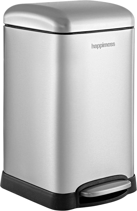 happimess HPM1012A Betty Retro Mini 3.2-Gallon Step-Open Trash Can with Soft-Close Lid, Modern, Minimalistic, Fingerprint Proof for Home, Kitchen, Laundry Room, Office, Bedroom, Bathroom, Chrome