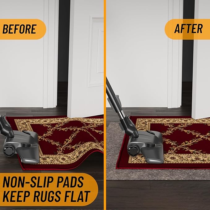 Ottomanson 6' x 8' Non-Slip Rug Pad Gripper 1/4 Inch Thick Dual Surface Felt + Rubber Gripper - Safe for All Floors, Brown