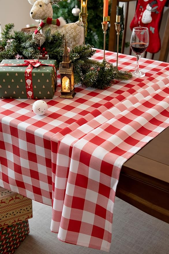 Waterproof Checkered Tablecloth Fabric - Rectangle 58x84 Inch Classic Gingham Buffalo Plaid Table Cloth for Indoor/Outdoor Use - Washable Table Cover for Kitchen, BBQs, and Parties