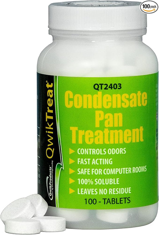 QwikTreat Condensate Pan Treatment Tablets, AC Drip Pan Tablets Air Conditioner Drain Line Cleaner, Control Odors, Overflow and Water Damage, 100 Tablets