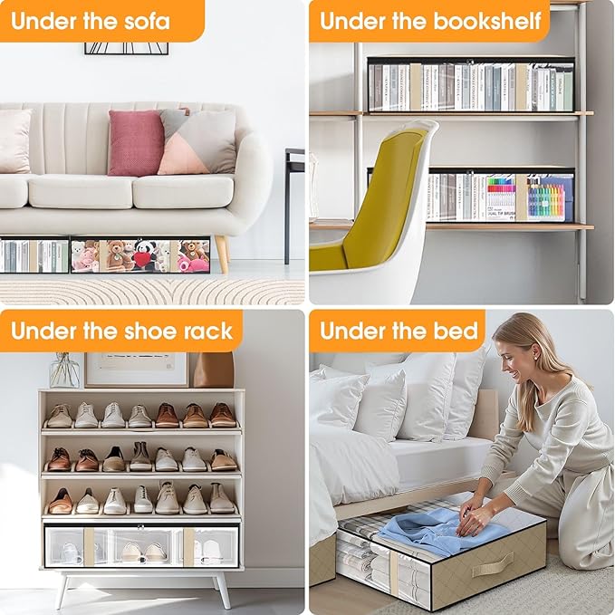 StorageRight Under Bed Storage Bins, 10-Pack 40L Foldable Fabric Storage Bags with Transparent Window, Breathable Organizer for Clothes/Blanket/Comforter/Quilt, White