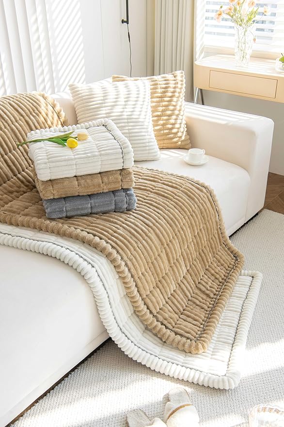 OTOB Sofa Covers for 3 Cushion Couch Washable, Fuzzy Non Slip Pet Friendly Couch Cover Protector Love Seat, All Seasons Soft Plush Furniture Bed Mats Sofa Slipcovers (Dark Gray, 31.5" x 70.9'')