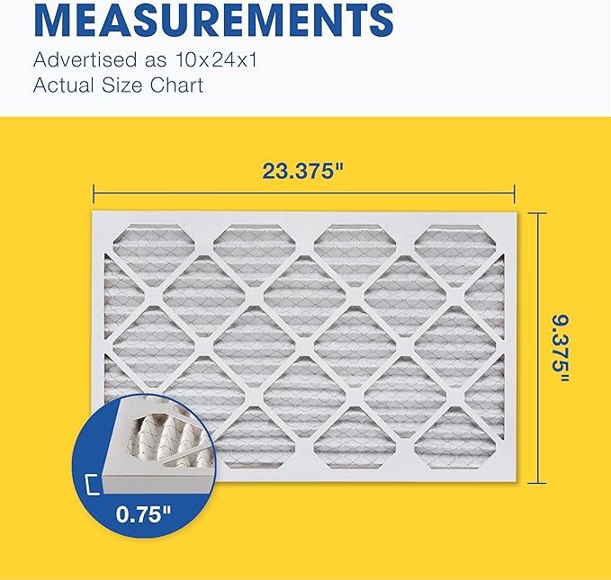 Aerostar 10x24x1 MERV 13, Pleated Air Filter, 10x24x1, Box of 6, Made in the USA