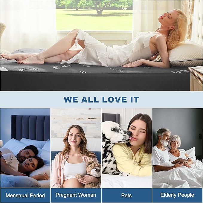 BEDLORE California King Size Mattress Protector Waterproof, Mattress Pad Fitted 6-18 Inch Deep Pocket, 3D Air Fabric Soft Double Bed Mattress Cover Noiseless Washable for Bedroom, Hotel, Gray