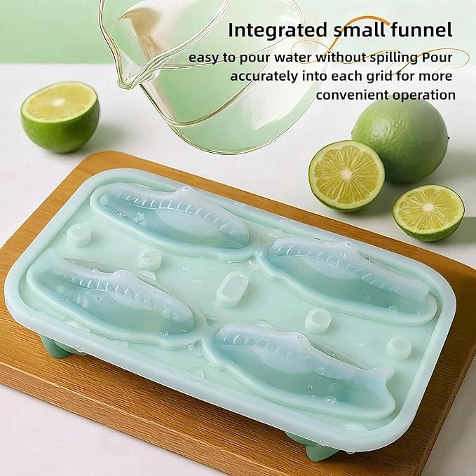 7.48inch Newly Upgraded 4-grid 3D Dinosaur Ice Tray and Covered Silicone Ice Tray, Suitable for Bars, Outdoor and Home Use (1, 2 colors randomly)
