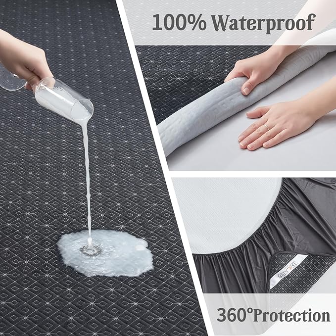 BEDLORE Twin Mattress Protector, Waterproof Noiseless Mattress Cover with Stretchable Pockets for 6-15 inches Mattress, Soft Breathable Mattress Pad Machine Washable (Dark Gray)