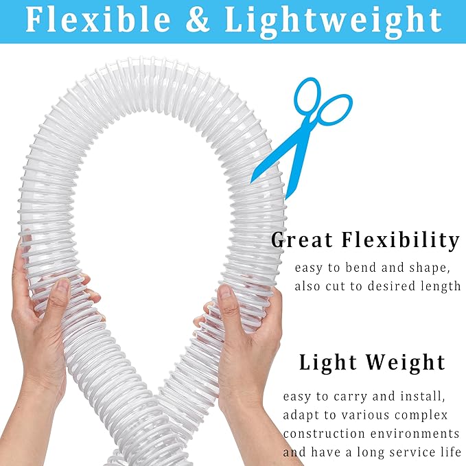 Dust Collection Hose 2 in × 5 ft Heavy Duty Clear Flexible PVC Reinforced Thicken Helix Suction Discharge Corrugated Pipe Tubing Hose for Fume Dust Collector Fitting Wood Chip Saw