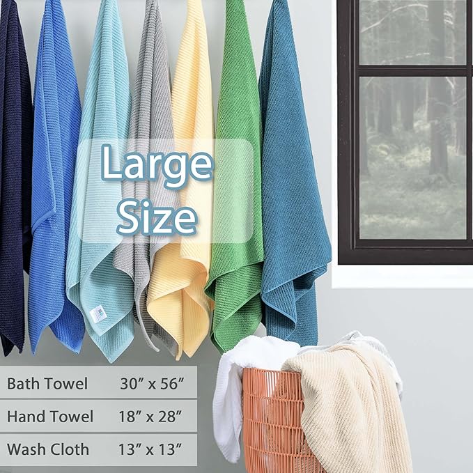VOOVA & MOVAS Green Towels for Bathroom, 100% Cotton | Quick Dry | Soft | Thick, 3 Piece Towel Set, 1 Large Bath 30" x 56", 1 Hand 18" x 28", 1 Wash Cloth 13" x 13", Bathroom Essentials, Sage Green