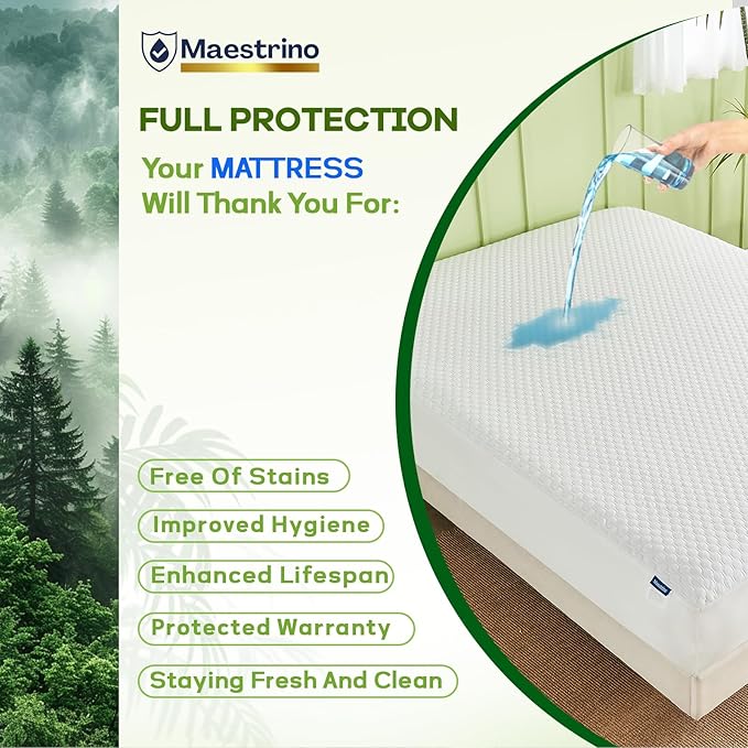Premium Tencel Twin Size Mattress Protector in White, Natural and Skin Soft, Enjoy Our Waterproof Mattress Cover Fitted with A Deep Pocket, Hypoallergenic, Breathable, Noiseless and Absorbent