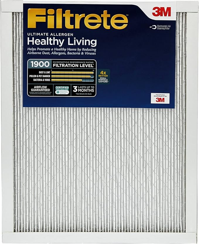 Filtrete 16x20x1 AC Furnace Air Filter, MERV 13, MPR 1900, Premium Allergen, Bacteria & Virus Filter, 3-Month Pleated 1-Inch Electrostatic Air Cleaning Filter, 6-Pack (Actual Size 15.69x19.69x0.78 in)
