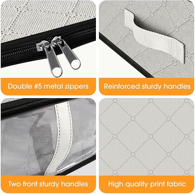 StorageRight Under Bed Storage Bins, 4-Pack 40L Foldable Fabric Storage Bags with Transparent Window, Breathable Organizer for Clothes/Blanket/Comforter/Quilt, White