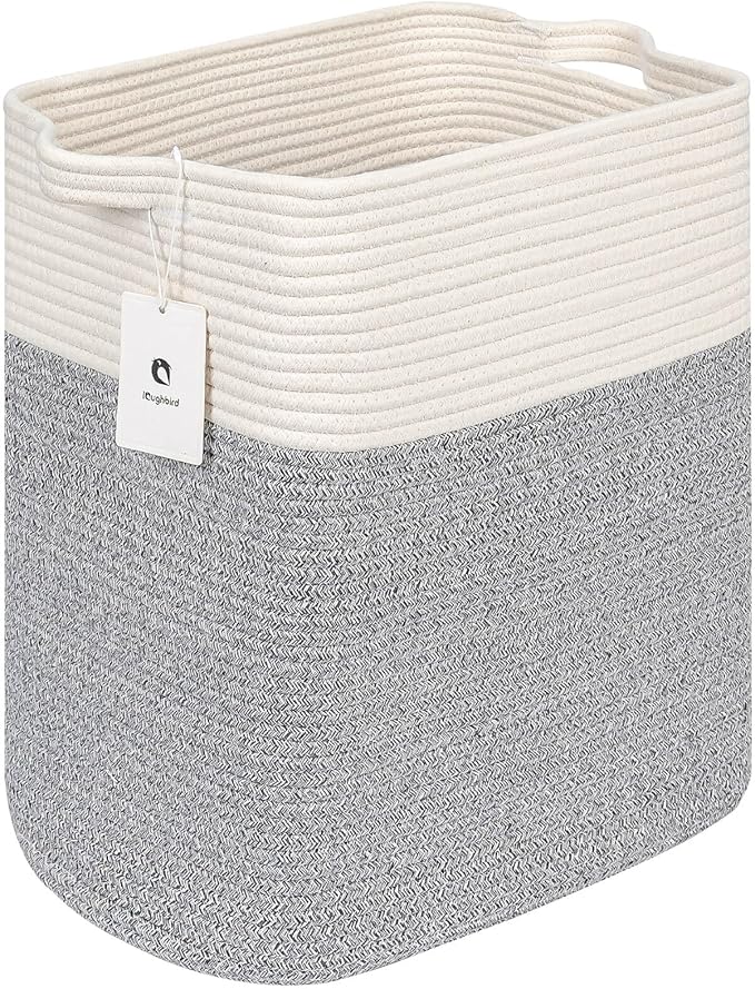 Storage Baskets for Clothes Fabric Cotton Rope Storage Basket with Handles, Decorative Woven Basket for Living Room,Closet Organizer Blankets, and 2bags (Silver Gray, L17.8×W12.5×H17.9)