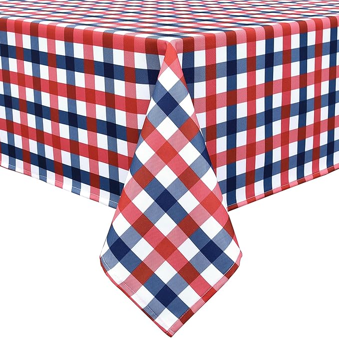 Patriotic Party Plaid Tablecloth Fabric - Rectangular 58x102 Inch Water Resistant Checked Table Cloth for Indoor/Outdoor Use - Table Cover for Independence Day Memorial Day