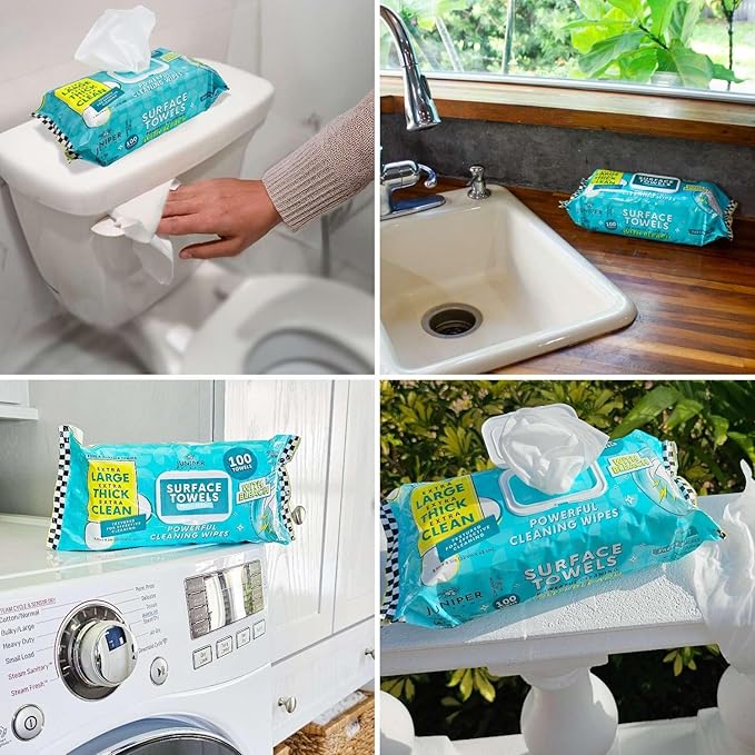 3 Packs Surface Wipes with Bleach, Thick & Large Dispose, All-Purpose Cleaner for Bathroom, Kitchen, Office, 300 Count Soft Flow, Biodegradable, Fresh Scent
