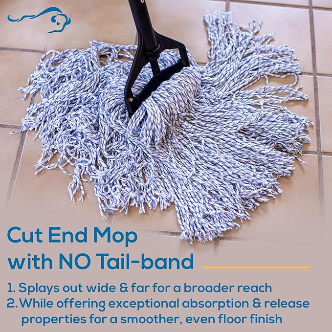 KLEEN HANDLER Cut End Finish Mop | 1.25" Universal Headband Maximum Absorption Finishing Mop, Pack of 6