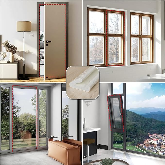 V-Shaped Weather Stripping Door Seal, 33FT Draft Stopper for Doors/Windows, Gaps, Dustproof, Soundproof & Thermal Insulating, Noise-Reducing, Light-Blocking Door Gap Filler