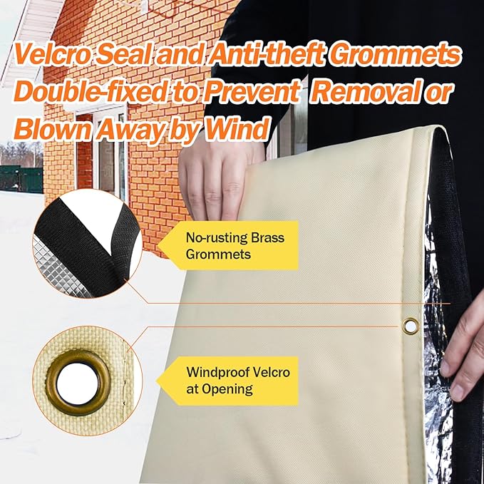 TOHONFOO Backflow Preventer Pipe Insulation Cover (5°F) - Irrigation Sprinkler Valve Insulated Pouch - Water Well Pump Cover - Sturdy 5 Layers for Winter Freeze Protection, 28" W x 36" H, Beige