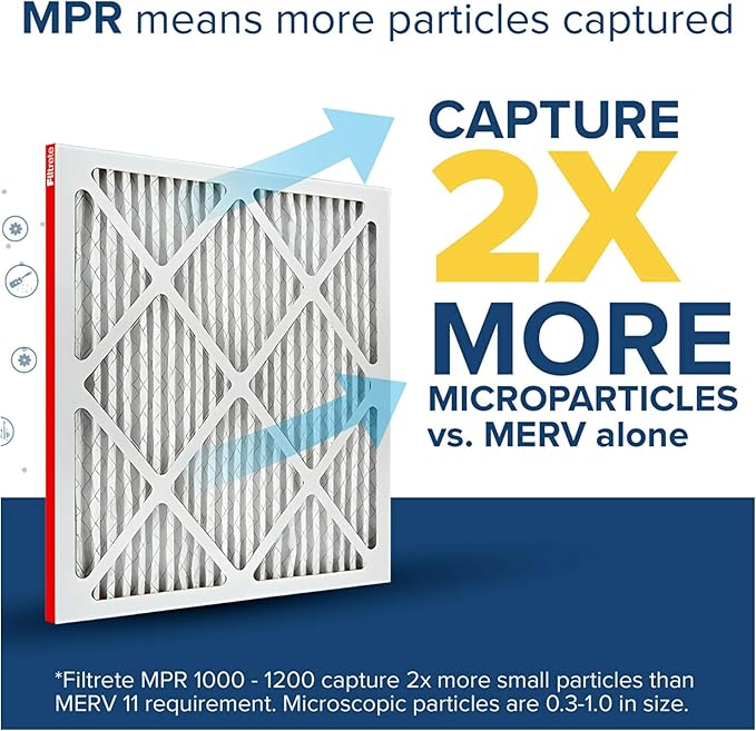 Filtrete 16x30x1 AC Furnace Air Filter, MERV 11, MPR 1000, Micro Allergen Defense, 3-Month Pleated 1-Inch Electrostatic Air Cleaning Filter, 4 Pack (Actual Size 4-Pack 29.813x15.813x0.656 in)