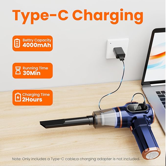 Portable Car Vacuum Cordless Mini Handheld Vacuums Cleaner Rechargeable with LCD Display and Multi-Nozzles, High Power Hand held Cleaners for Car, Home, Office, Sofa, Pet Hair,Keyboard