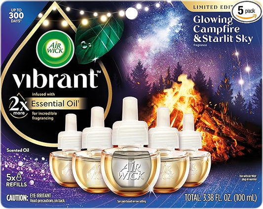 Air Wick Plug In Vibrant Scented Oils Refills, Campfire & Starlit Sky, 5 ct