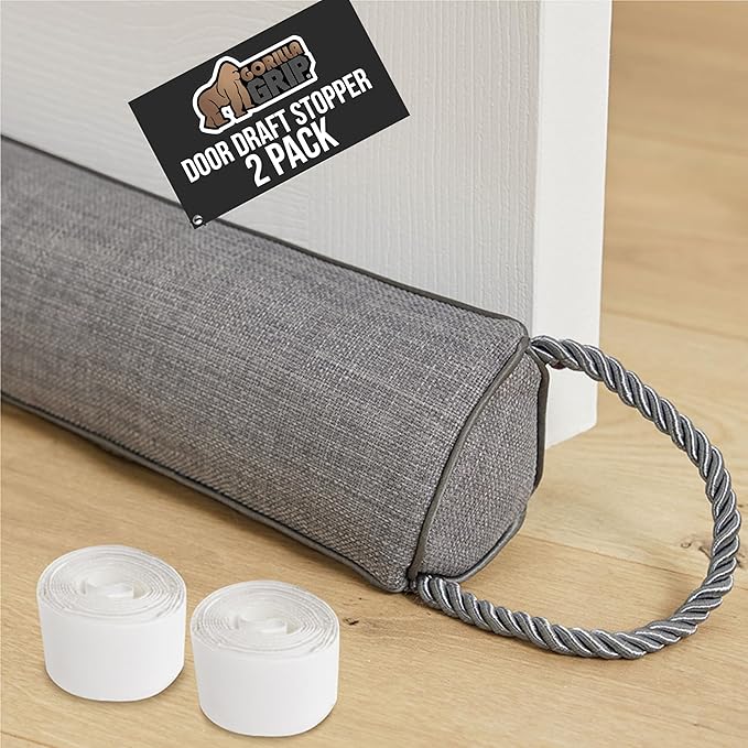 GORILLA GRIP Door Draft Stopper for Bottom of Doors, Weather Stripping Seal Blocks Hot Air, Noise, Bugs, Keeps Cold AC in, Sound Proofing Easy Install Gap Filler, Home Essentials, 38 Inch 2 Pack, Gray