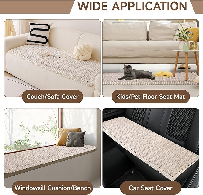 OTOB Couch Cover for Dogs Washable, Non Slip Plush Fuzzy Sofa Covers for 3 Cushion Couch Kids Pet Friendly, All Seasons Soft Cozy Furniture Protector Sofa Slipcovers (Cream, 31.5" x 82.7")