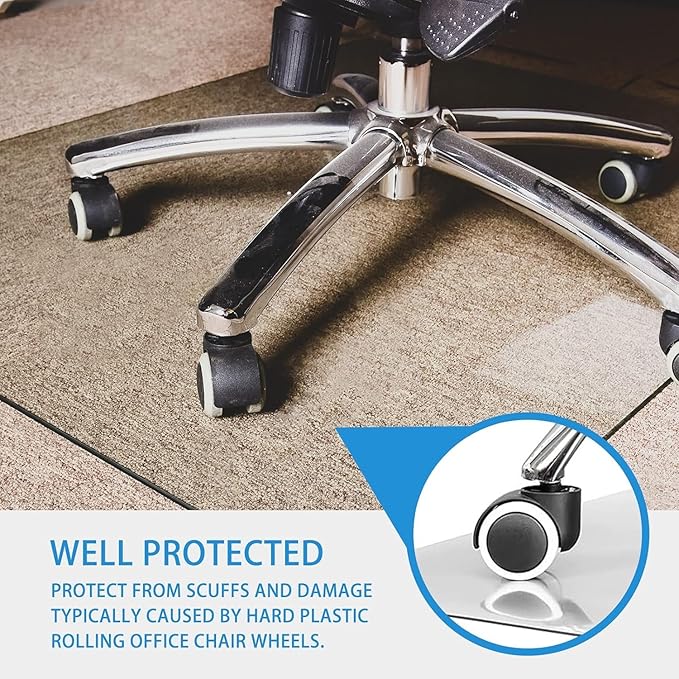 GLSLAND 46" x 55" Tempered Glass Chair Mat Heavy-Duty Floor Protector for Carpet & Hard Floors Scratch-Resistant Clear Office Mat 1/5" Clear
