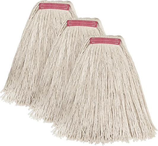 Matthew Cleaning 24oz 3Pack Cotton Floor Mop,Cotton Looped-Open String Heavy Duty String Refills, Universal Headband Blend Material,Mop Head Replacement for Home, Industrial and Commercial Use(White)