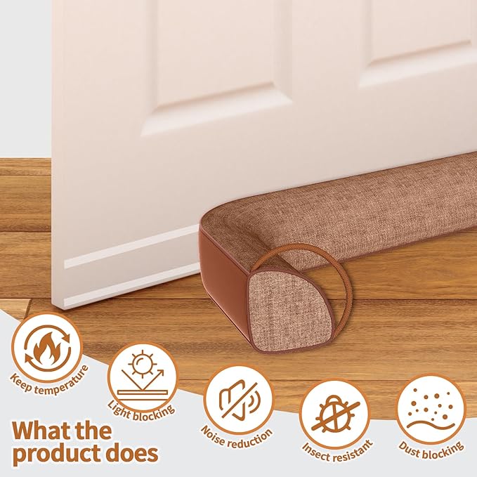 QUOLIX Triangle Under Door Draft Stopper Bottom Door Gap Filler & Seal Windproof Coating Cover Fits 30” to 36” Door Block Noise, Sound, Hot Air, Light, Bugs Easy Install Draft Blocker (38inch-Brown)