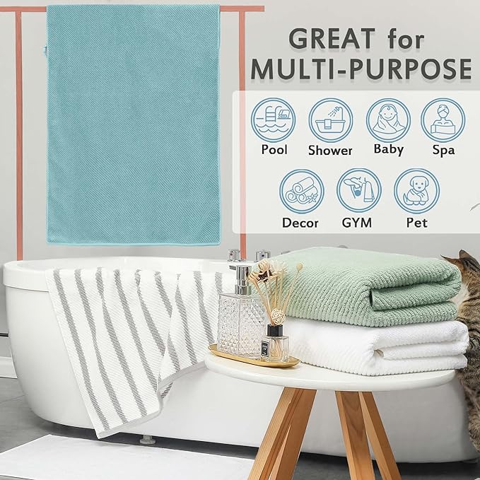 VOOVA & MOVAS Grey Bath Towels, Large 30" x 56" - 100% Cotton | Quick Dry | Light Weight | Thick | Soft | Absorbent, Bath Towels Set for Bathroom, Luxury Shower Towel, Towel Gift Set, Gray