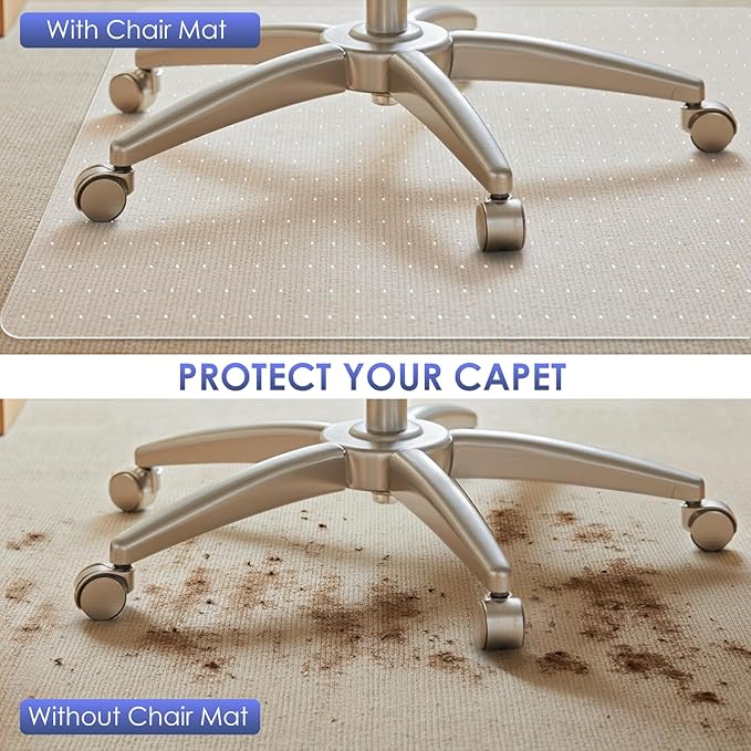 Kuyal Office Chair Mat for Carpet, 2 Pack 32x 49 Clear Heavy Duty Computer Chair Mat, Under Desk Protector Carpeted Floors Mat, Easy Chair Movement,Ship Flat